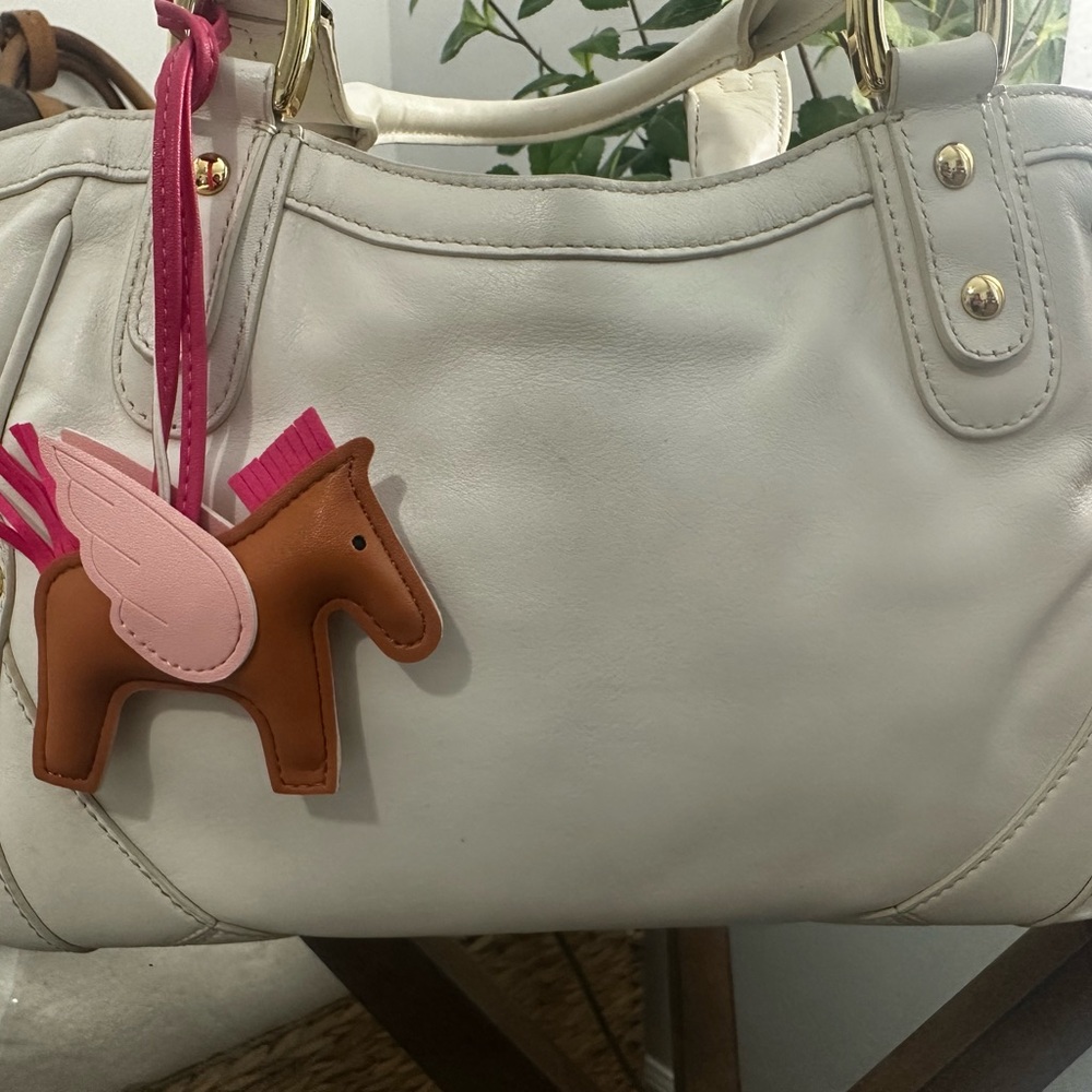 Cole Hann White Leather Handbag with Pony Charm